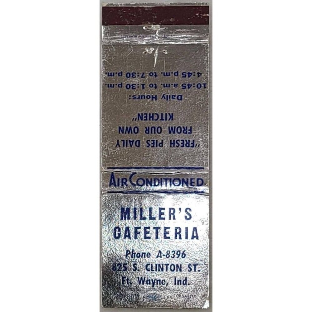 Vintage Matchbook Cover Miller’s Cafeteria Fort Wayne IN Indiana